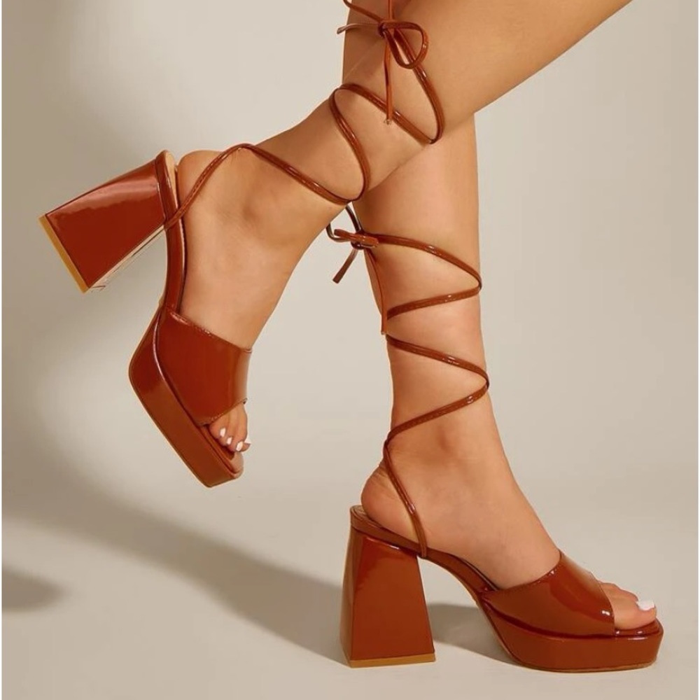 Brown lace up heels